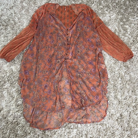 Free People Sheer Bell Long Sleeves MultiColored Kimono Overlay 3/4 Size… - Picture 10 of 16